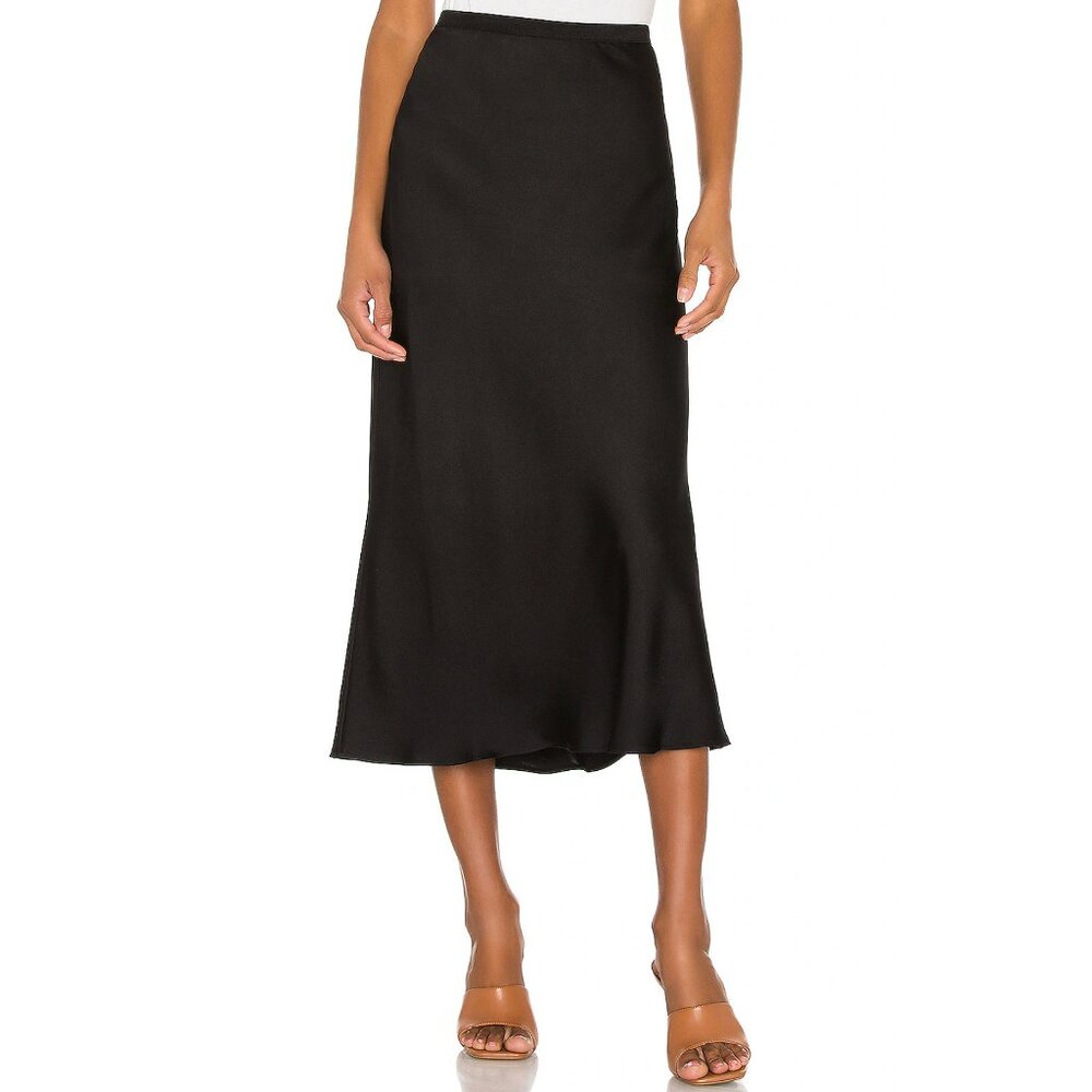 Anine Bing Black Satin Pencil Midi Skirt